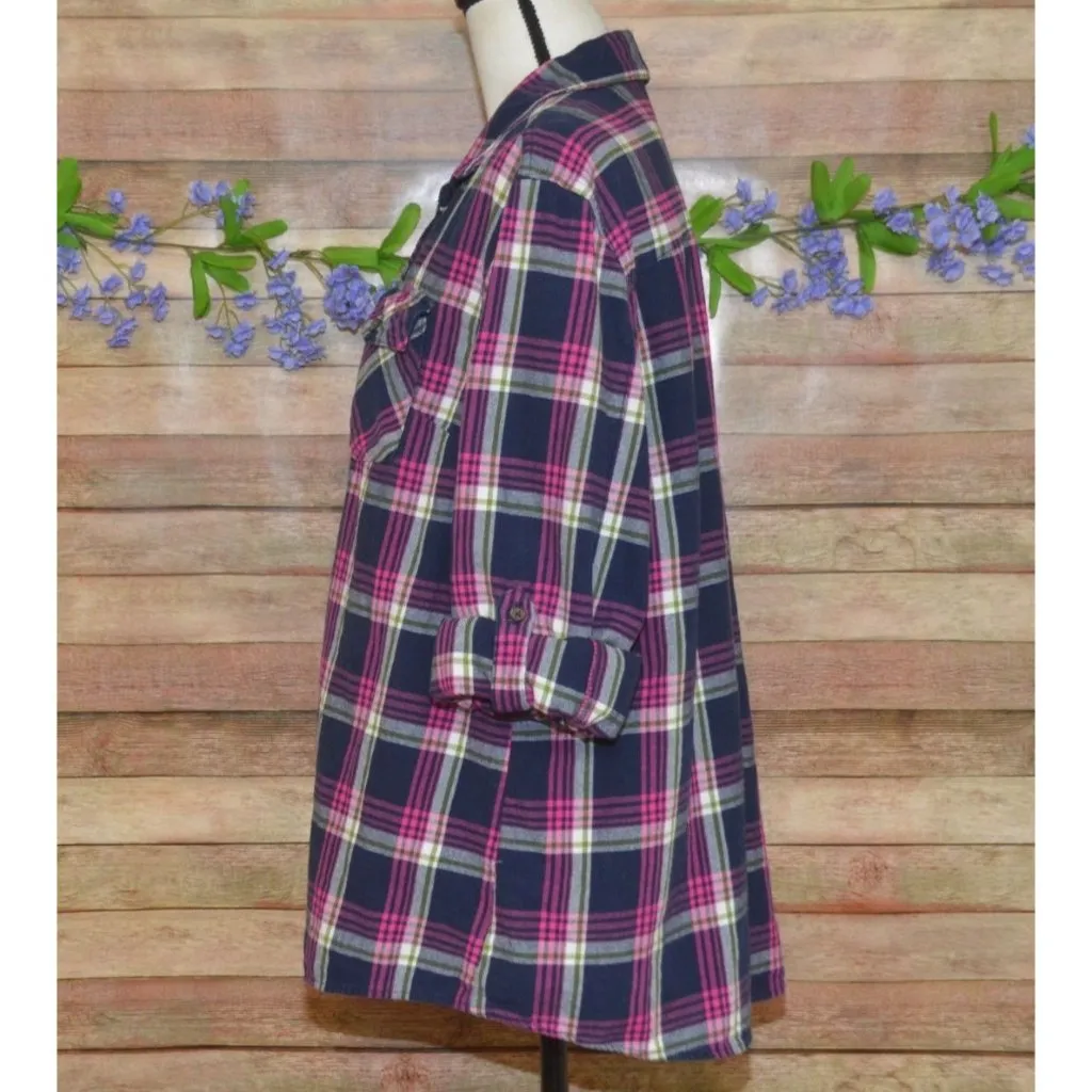 Magellan Outdoors Cotton Plaid Button Up Flannel Shirt Size 2XL Roll Tab Sleeves - Image 5