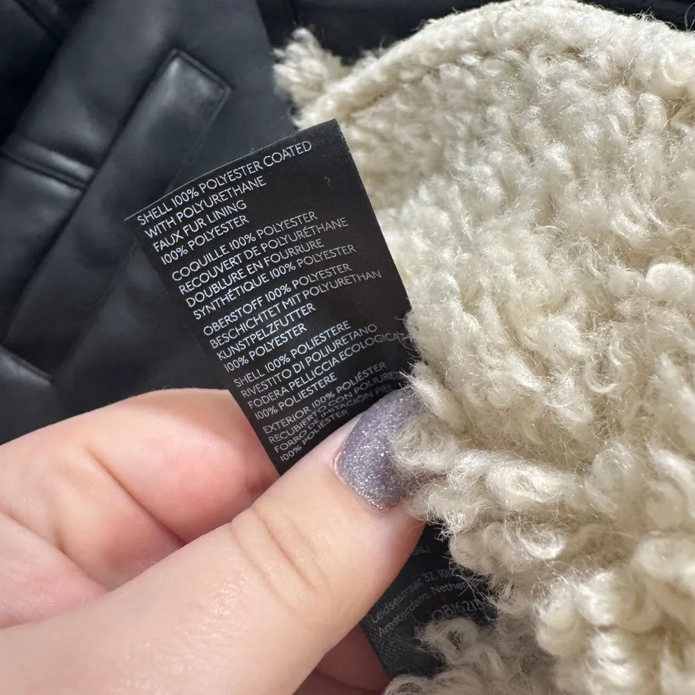 Free People Winnie Car Coat Jacket Small‎ Faux Leather Sherpa Oversized Trucker - Image 7