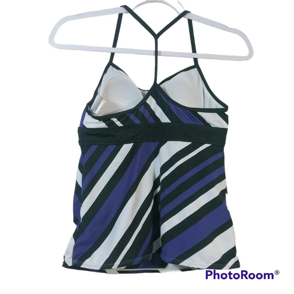 Nike Purple White & Black Striped Racer Back Swimsuit Top Size 6 - Image 2