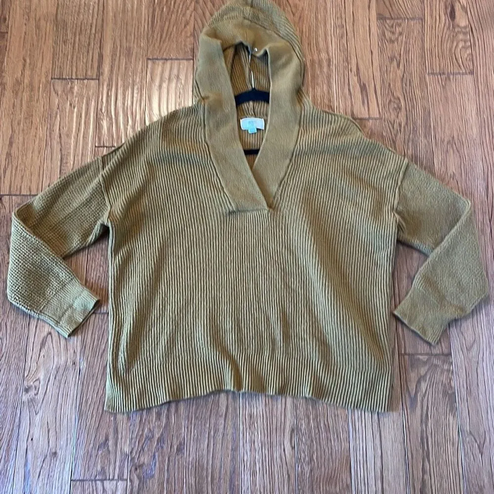 Aerie cozy up brown waffled knit hooded sweater size small - Image 8