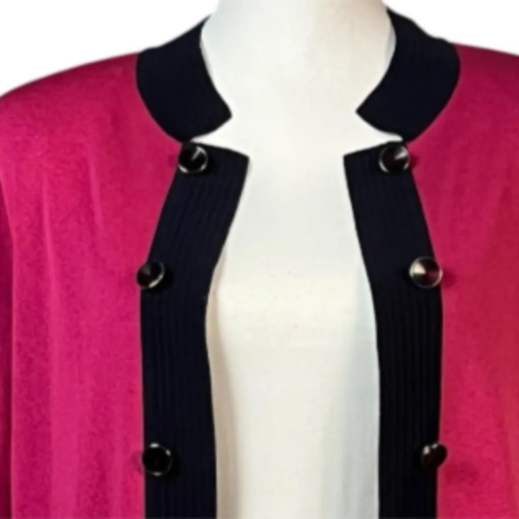 Misook Cardigan Size Medium Pink Black Long Sleeve Open Front Workwear Office - Image 4