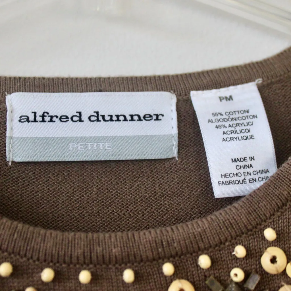 Alfred Dunner Brown Beaded Short-Sleeve Sweater Blouse Medium Petite - Image 4