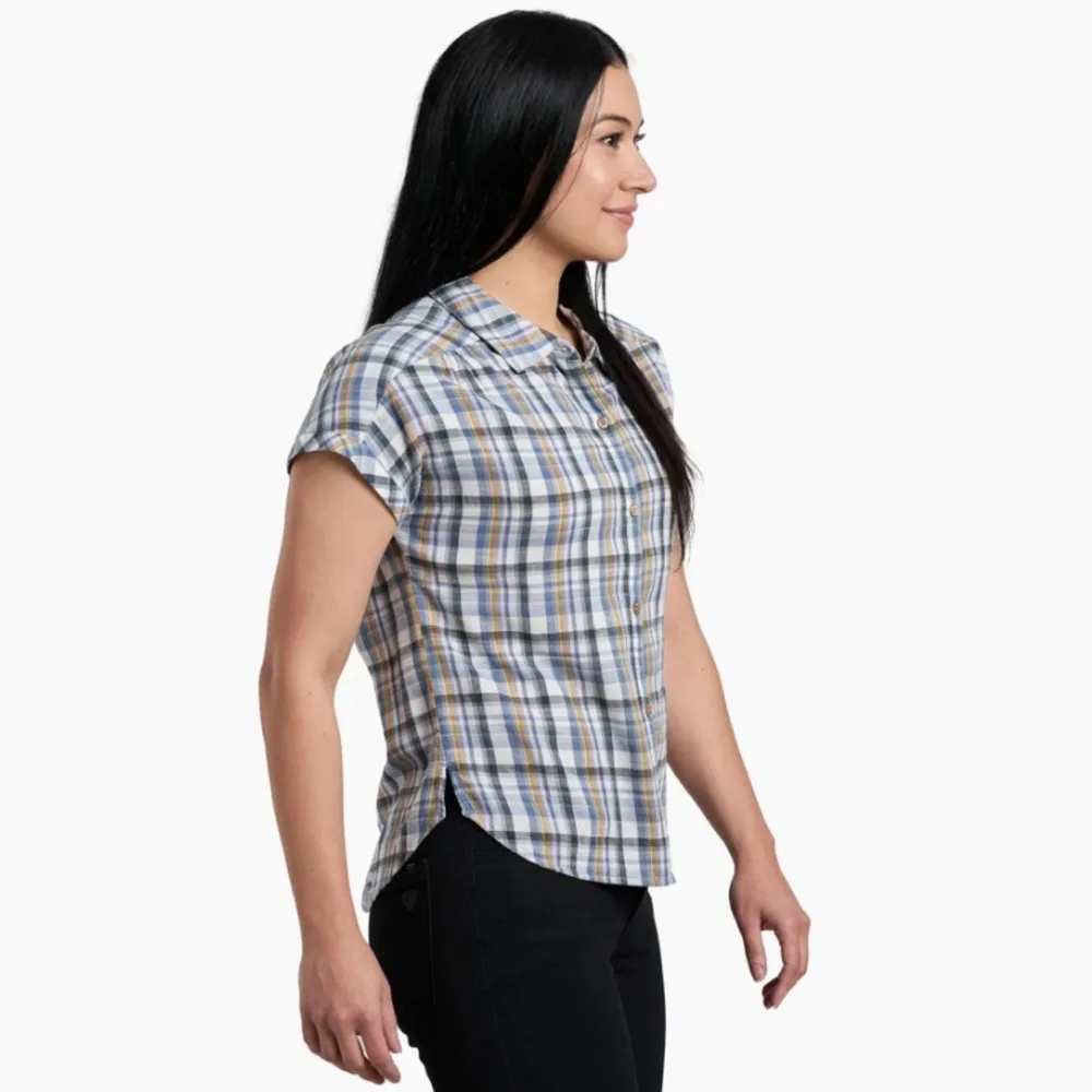 Kuhl Women’s Short Sleeve Wylde Shirt Size Large Flint Blue Button Up‎ Top Plaid - Image 16