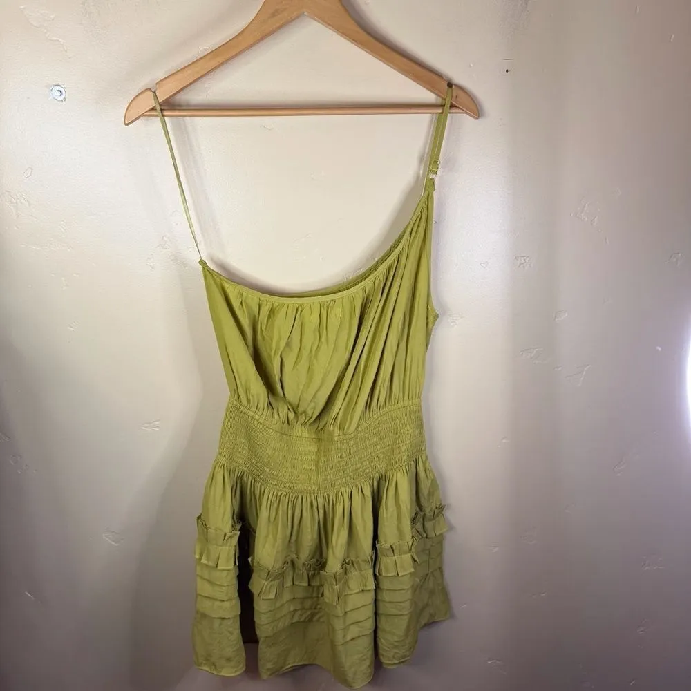 Mustard Seed Womens One Shoulder Green Ruffled Smocked Romper Size Medium Summer - Image 6