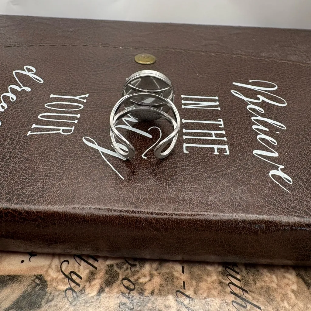 Vintage West Germany Striped Cabochon Ring – Adjustable Gothic Oval - Image 6