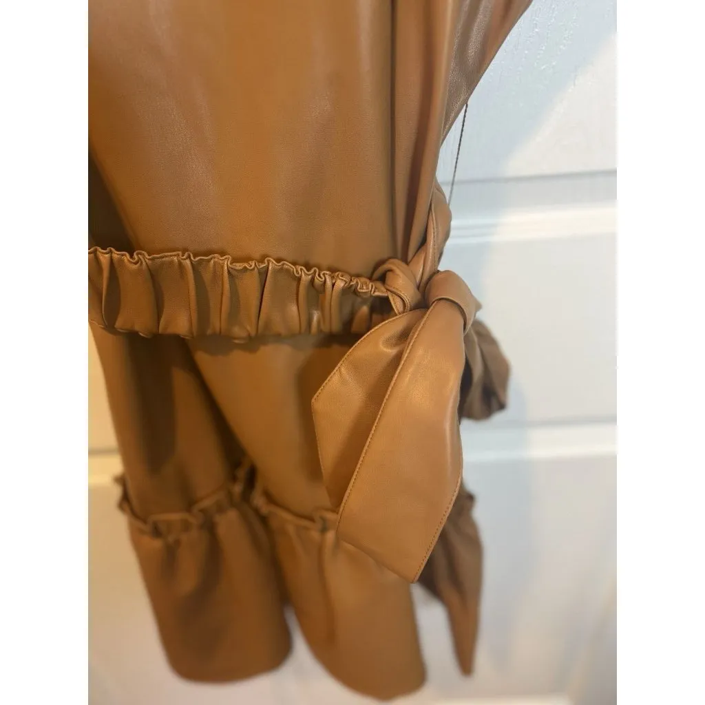 INCLAN STUDIO Millie Faux Leather Mini Dress Medium TAN BROWN Butterscotch NWOT - Image 7