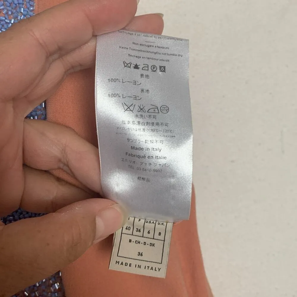 Emilio Pucci women's size 6 small Cady shift dress peach beaded sequin sleeveles - Image 9