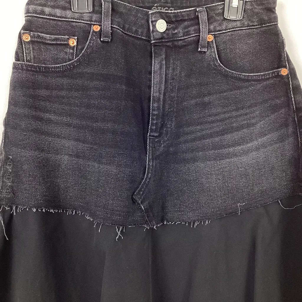 Etica Asymmetrical Denim Mix Media Skirt Size 26 Black - Image 5