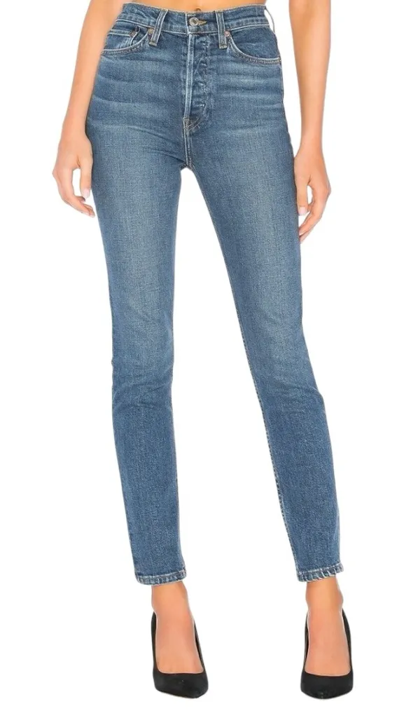 Re/Done Denim Women’s Size 28 Blue Mid 70’s High Rise Ankle Cropped Slim Jeans - Image 1