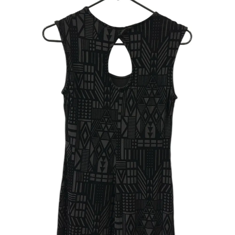 Bobeau Black Geometric Velvet Print Keyhole Back Side Slit Maxi Dress Womens XS - Image 15