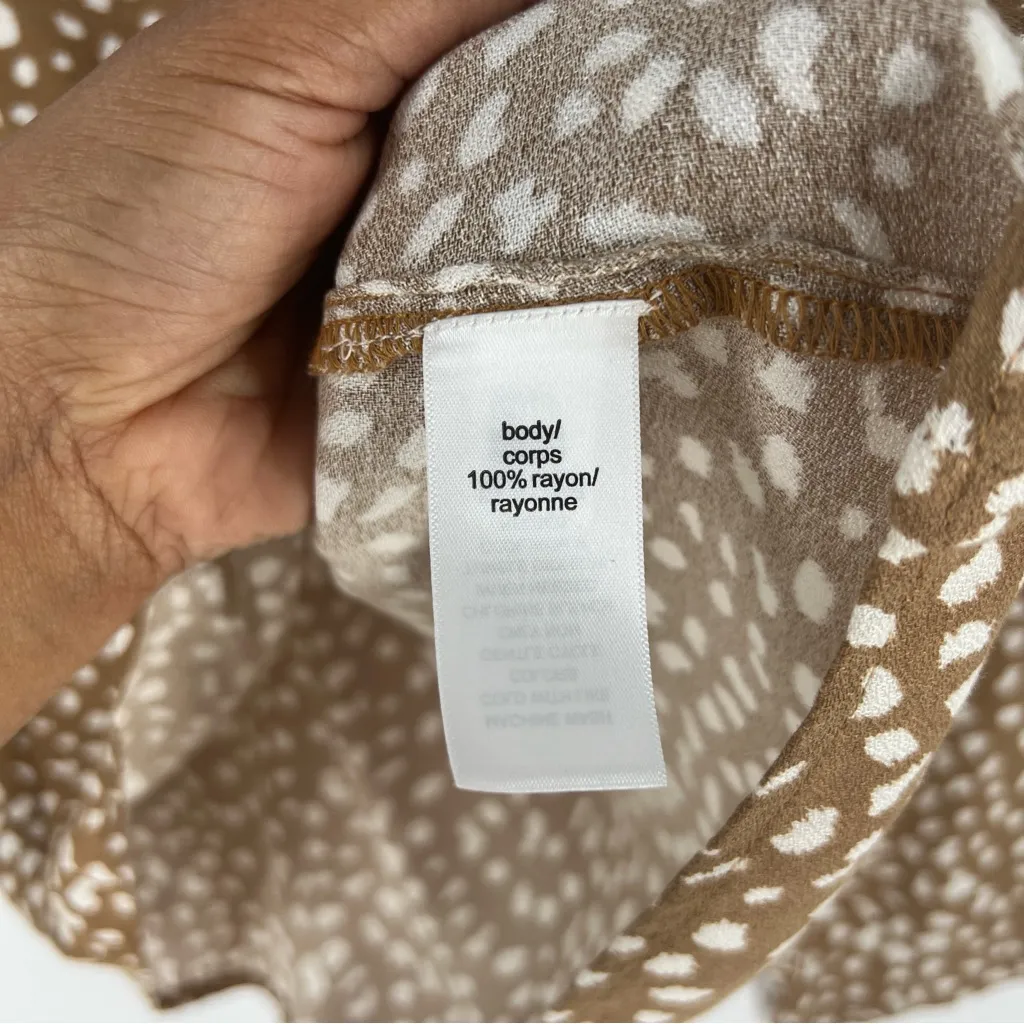 Maurices Brown & White Speckled Dot Print Flare Sleeve Tie Front V-Neck Blouse S - Image 6