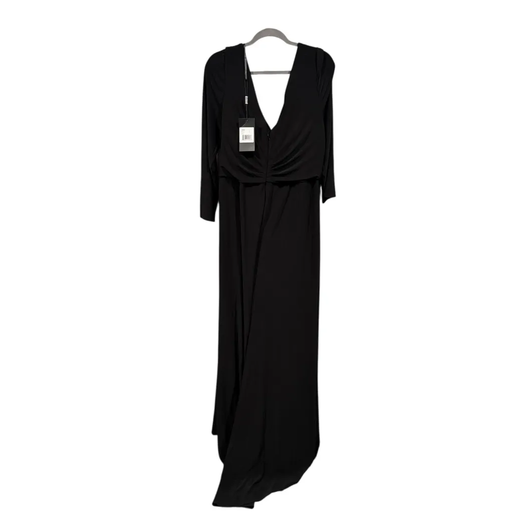 La Femme Curve Formal Gown‎ Plunging Long Sleeve Jersey Black 18W - Image 6