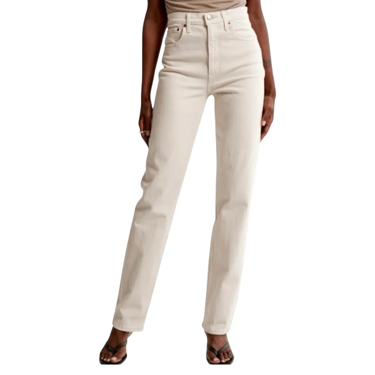 Abercrombie Fitch 90s Straight Ultra High Rise Curve Love Jeans Cream Size 8Tall - Image 2