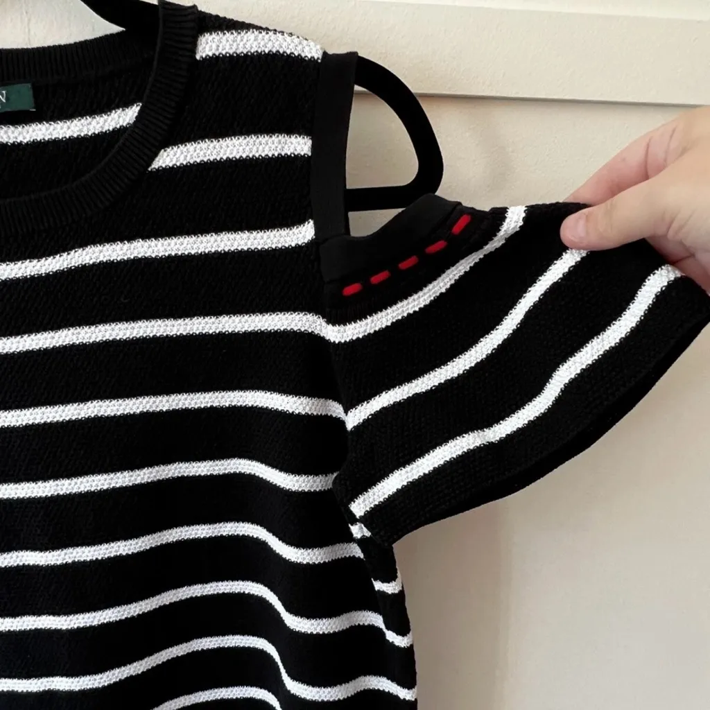 Lauren Ralph Lauren Rare Black & White Striped Cold Shoulder Sweater Size Medium - Image 7