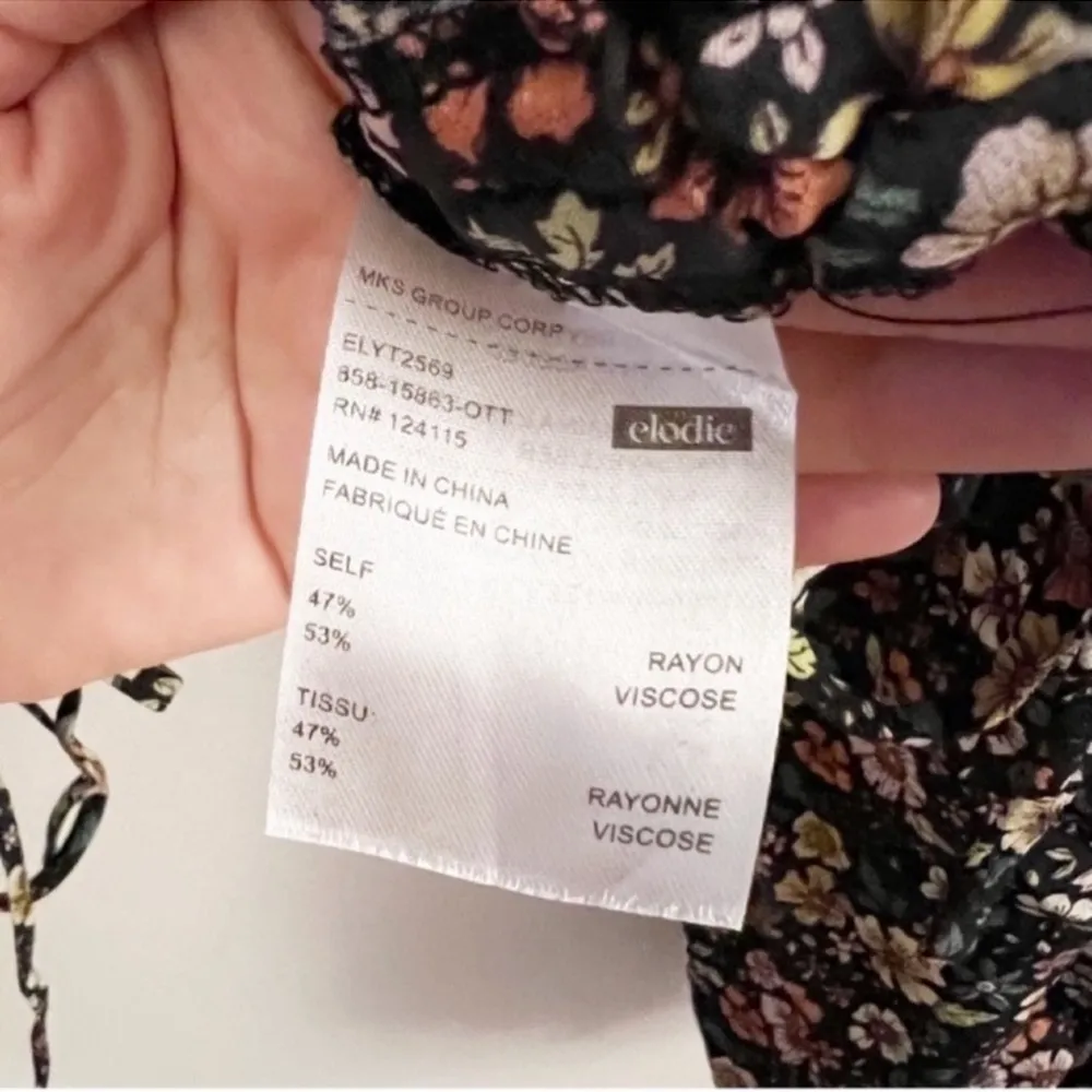 Elodie Ruched Crop Top Side Tie Long Balloon Sleeves Floral Size Small NEW - Image 4