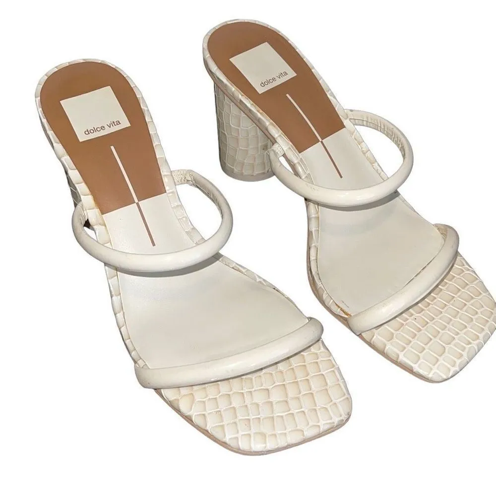 Dolce Vita‎ Noles Croc Double Strap High Heels Block Heel Slip On Ivory Size 9 - Image 2