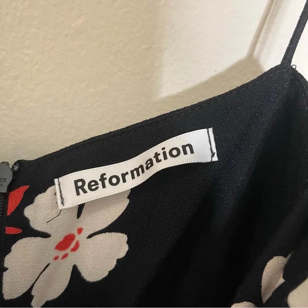 Reformation Sarah Mini Dress Black Red White Floral Size 2 - Image 3