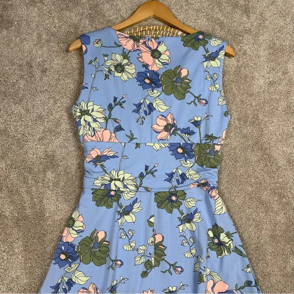 Lands’End Surplice Sleeveless Midi Dress V-Neck Pima Cotton Floral Blue Size MP - Image 9
