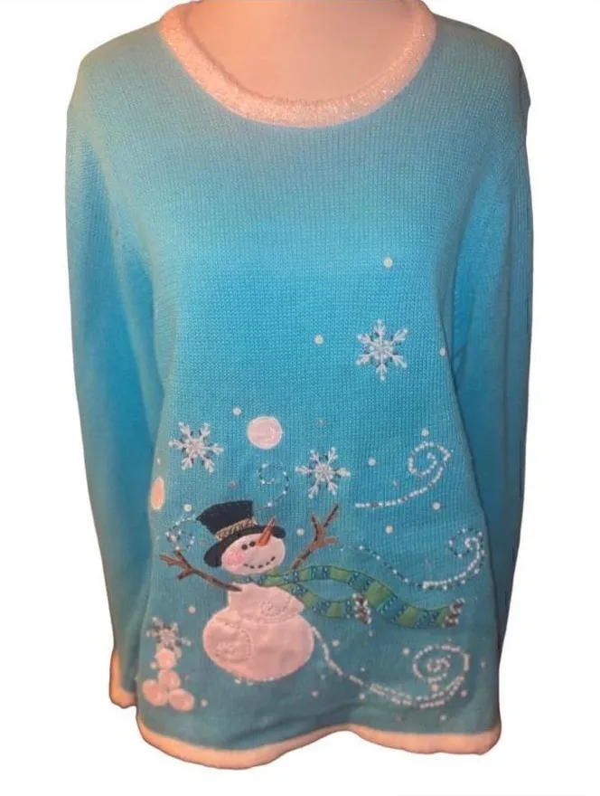 The Quacker Factory Blue Long Sleeve Light Up Long Sleeve Sweater Size - Image 1