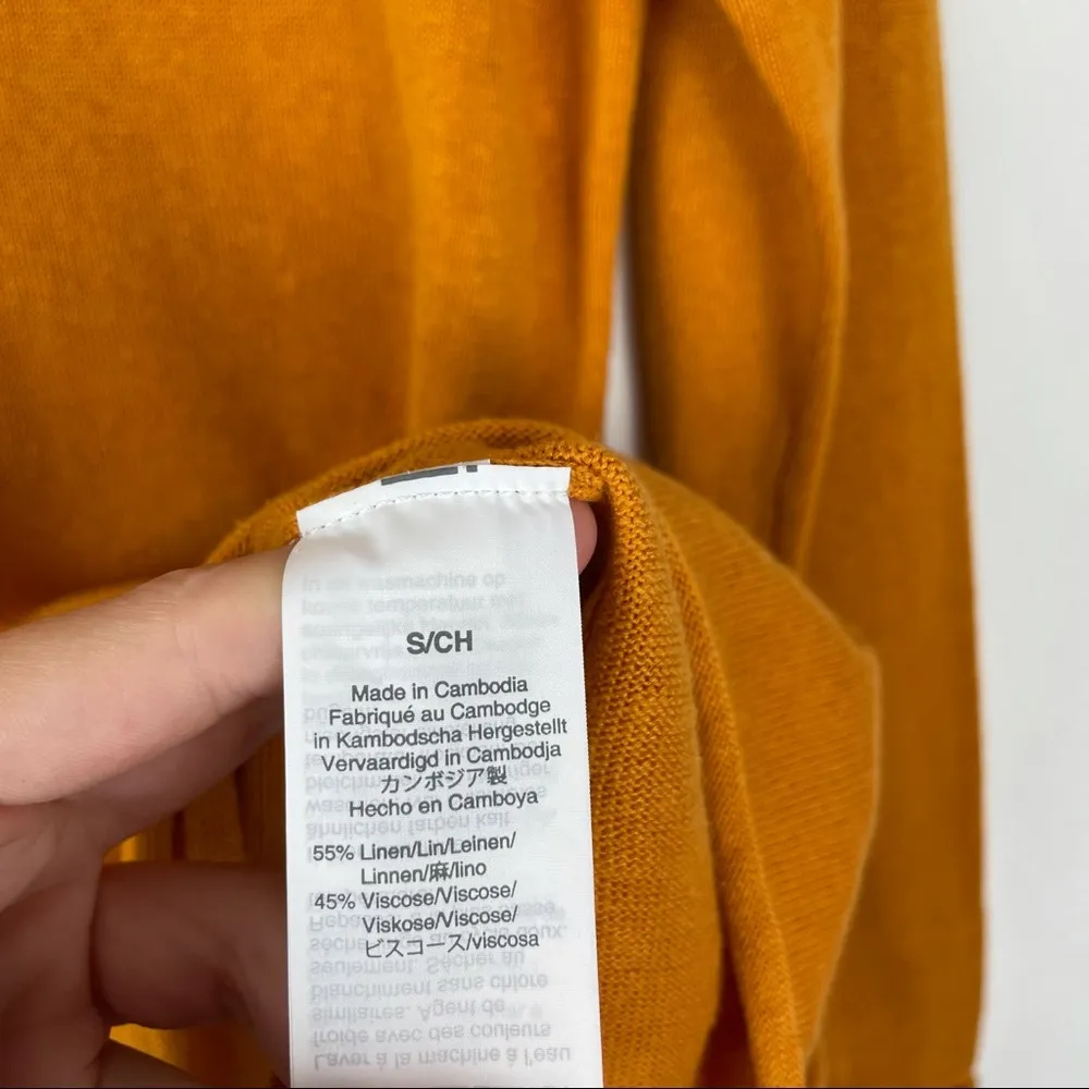 J. Crew Mustard Linen Blend V Neck Rolled Hem Long Sleeve Tunic Top - Image 4