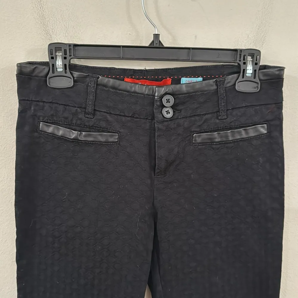 Anthropologie Cartonnier Charlie Ankle black Faux leather trim pants size 2 Blue - Image 4