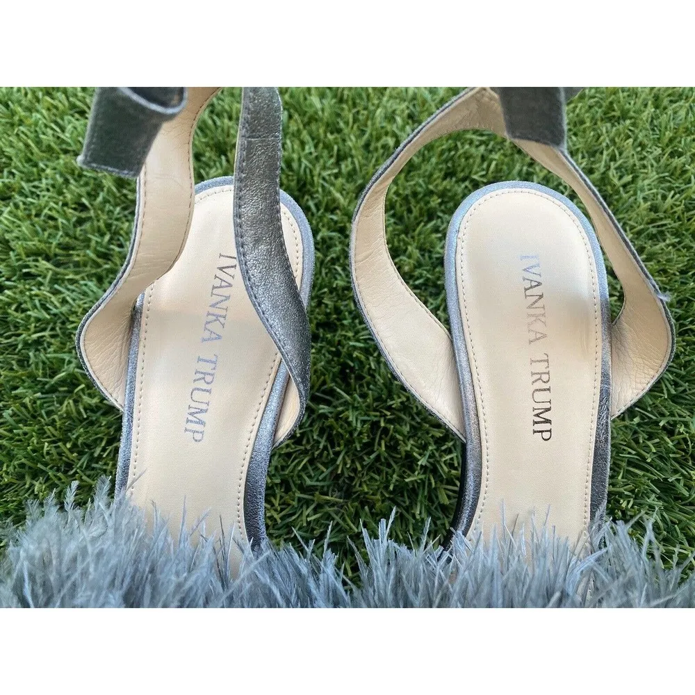 Ivanka Trump KASIE Pewter Multy Suede Jeweled Ostrich Feather High Heels Size 8M - Image 7