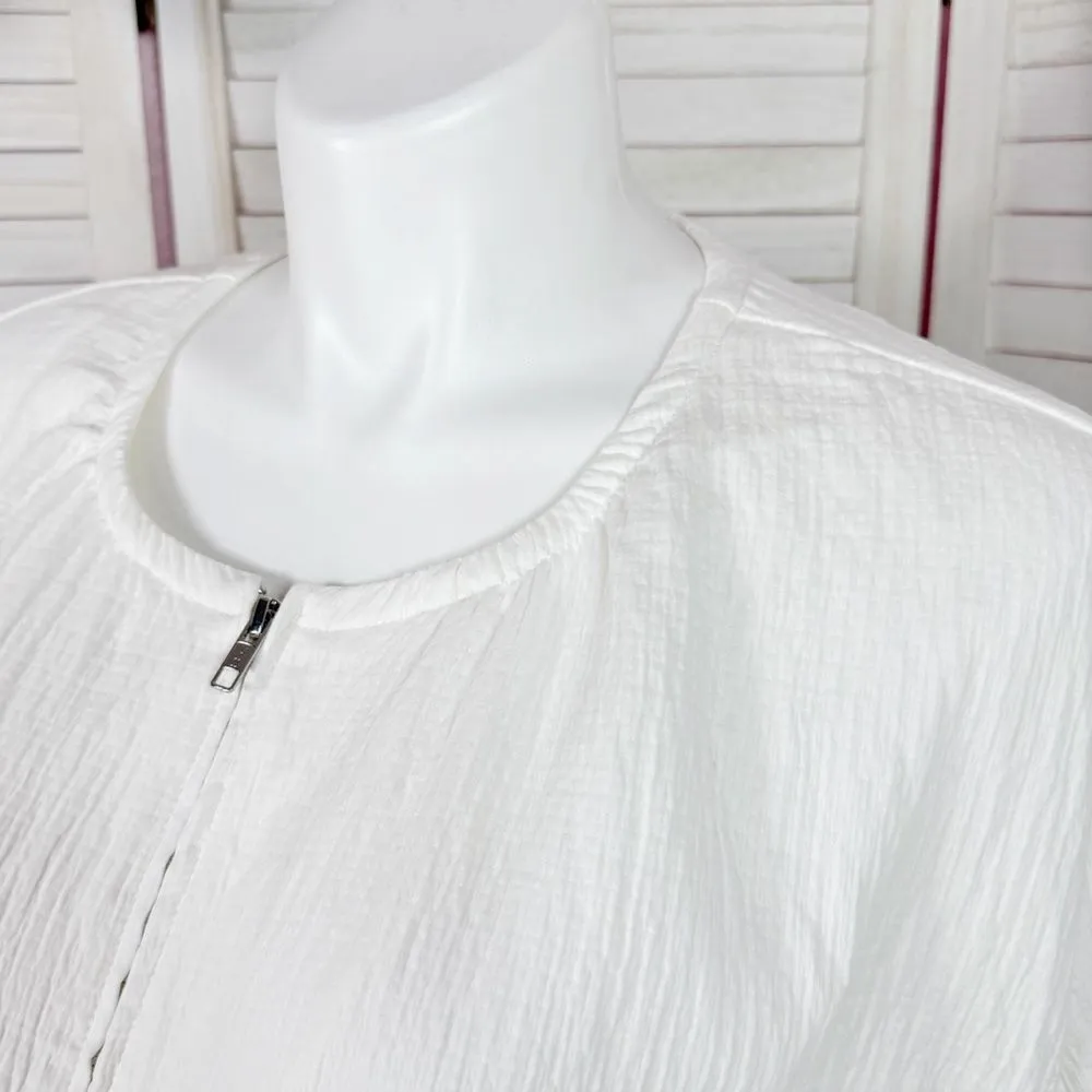 Maeve Anthropologie Beach Parachute Bomber Jacket White XL Scrunch Tie Zip Front - Image 7