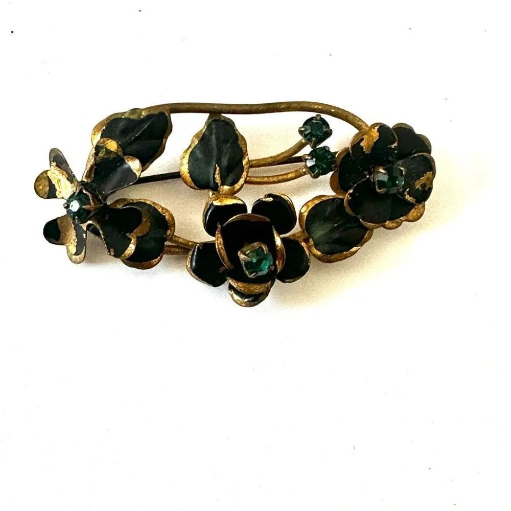 vintage Austrian floral enamel brooch - Image 2