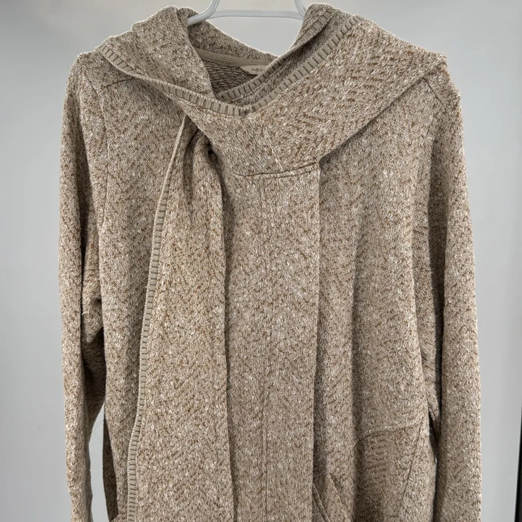 Soft Surroundings Go Lively brown cream Hooded Cardigan L open front wrap around - Image 8