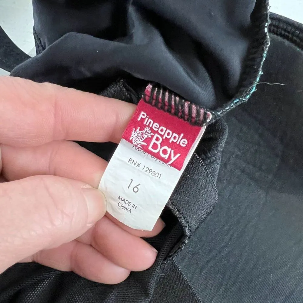 Pineapple Bay Women Swim One Pieces Purple Blue Flower Womens 16 Black - Image 4