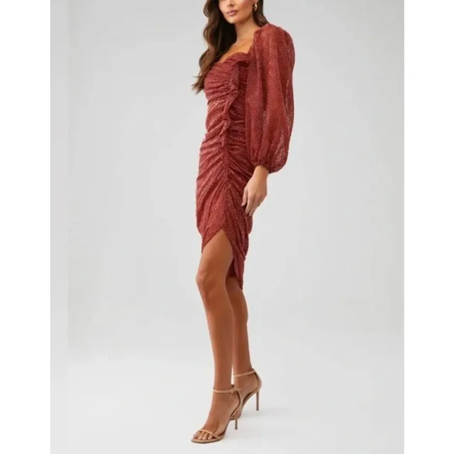 ASTR The Label Athens Ruched Puff Sleeve Burnout Velvet Midi Dress Sz Small NWT - Image 9