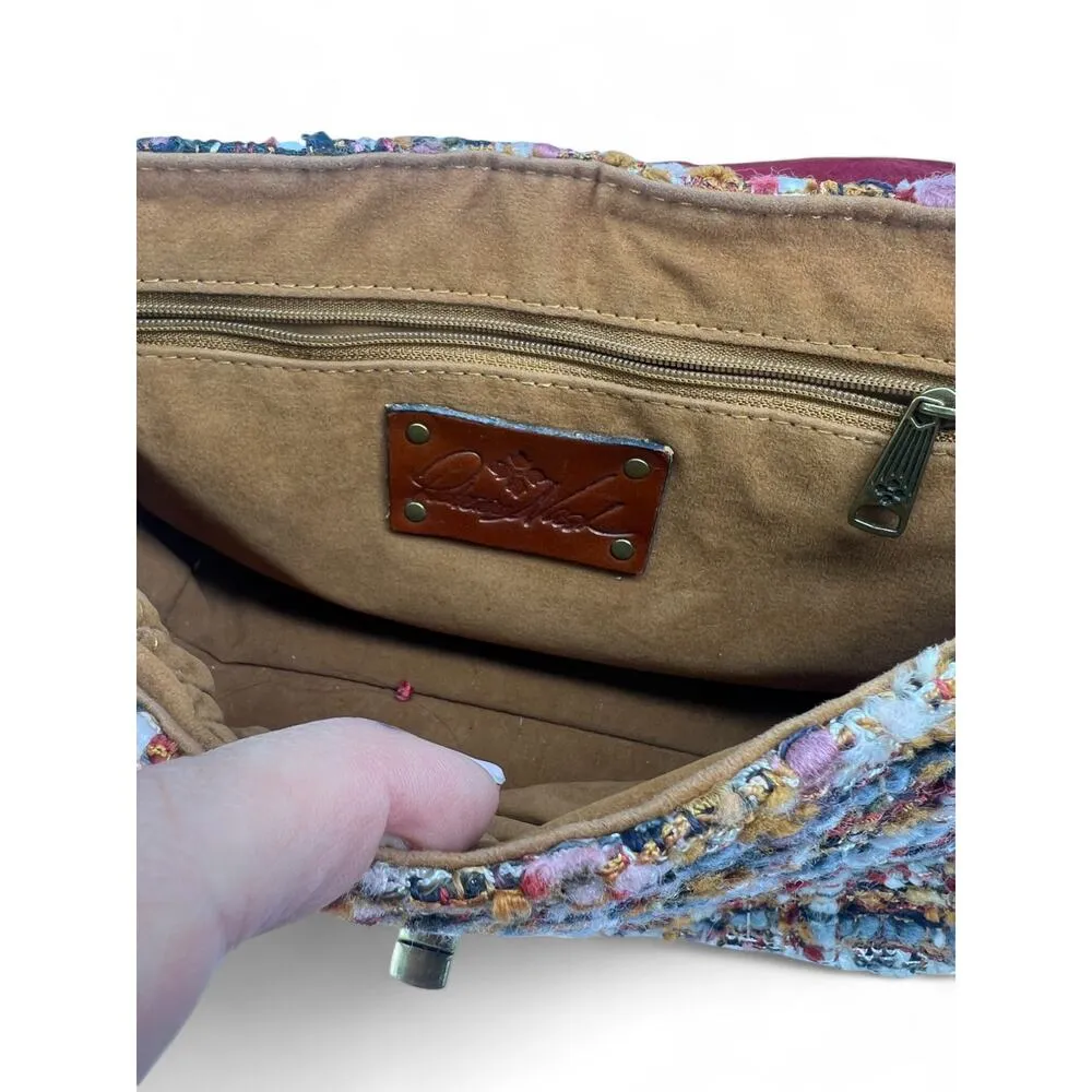 Patricia Nash Lorenza Flap Burgundy Tweed Leather Crossbody Bag Purse Shoulder - Image 6