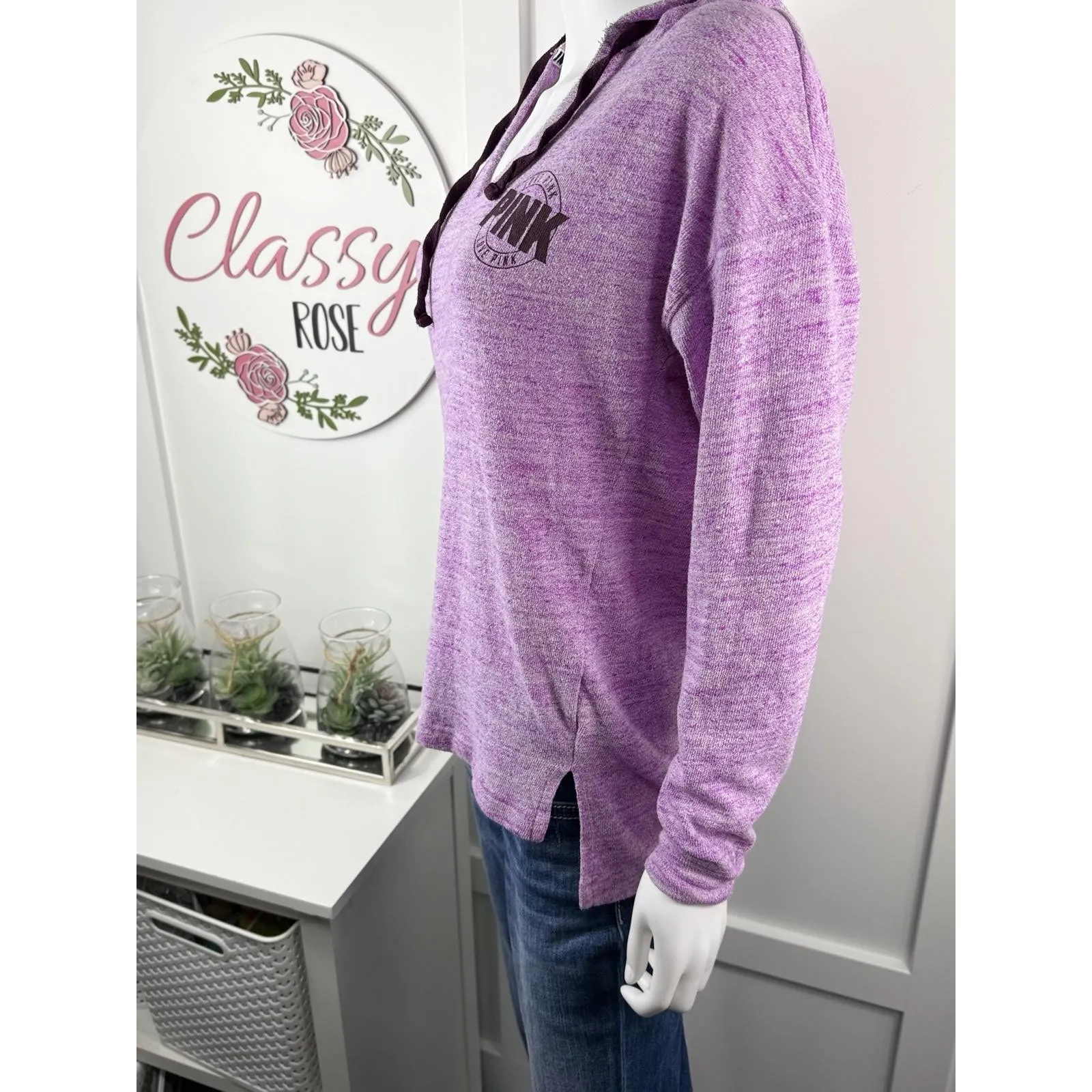 Cute Victoria Secret Pink Hoodie Size XS/S Purple - Image 3