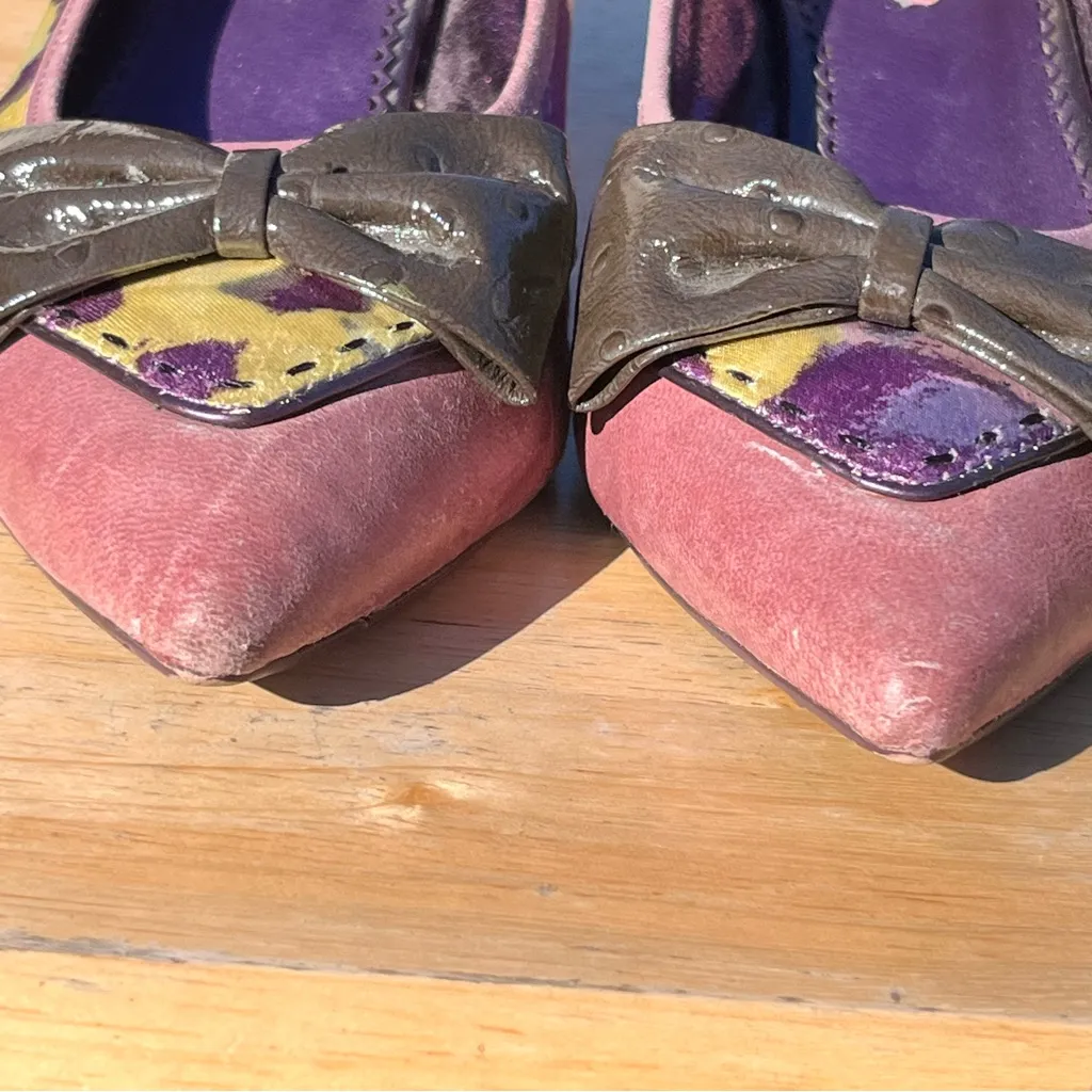 Poetic License Pink and Purple Heels with Brown Bow Size 6.5 - Image 9