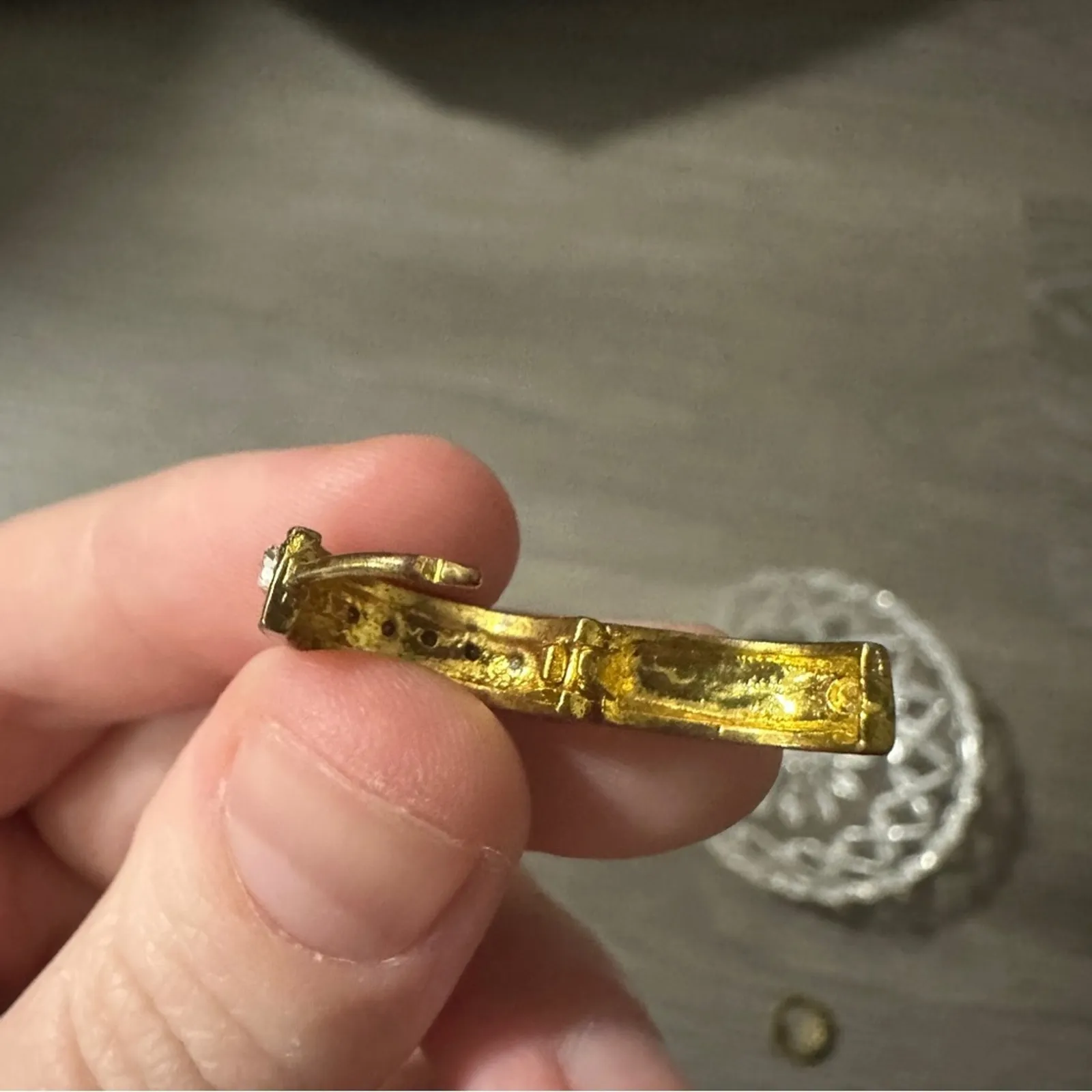 Vintage Gold Toned Faux Diamond Huggie‎ Hoop Small Earrings - Image 5