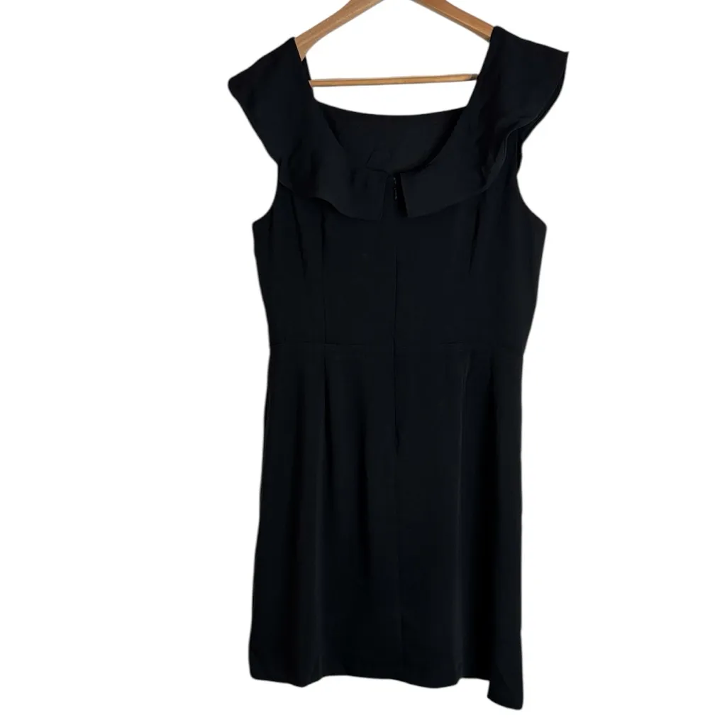 LOFT Black Ruffle Square Neckline Sleeveless Shift Little Black Dress size 12 - Image 3
