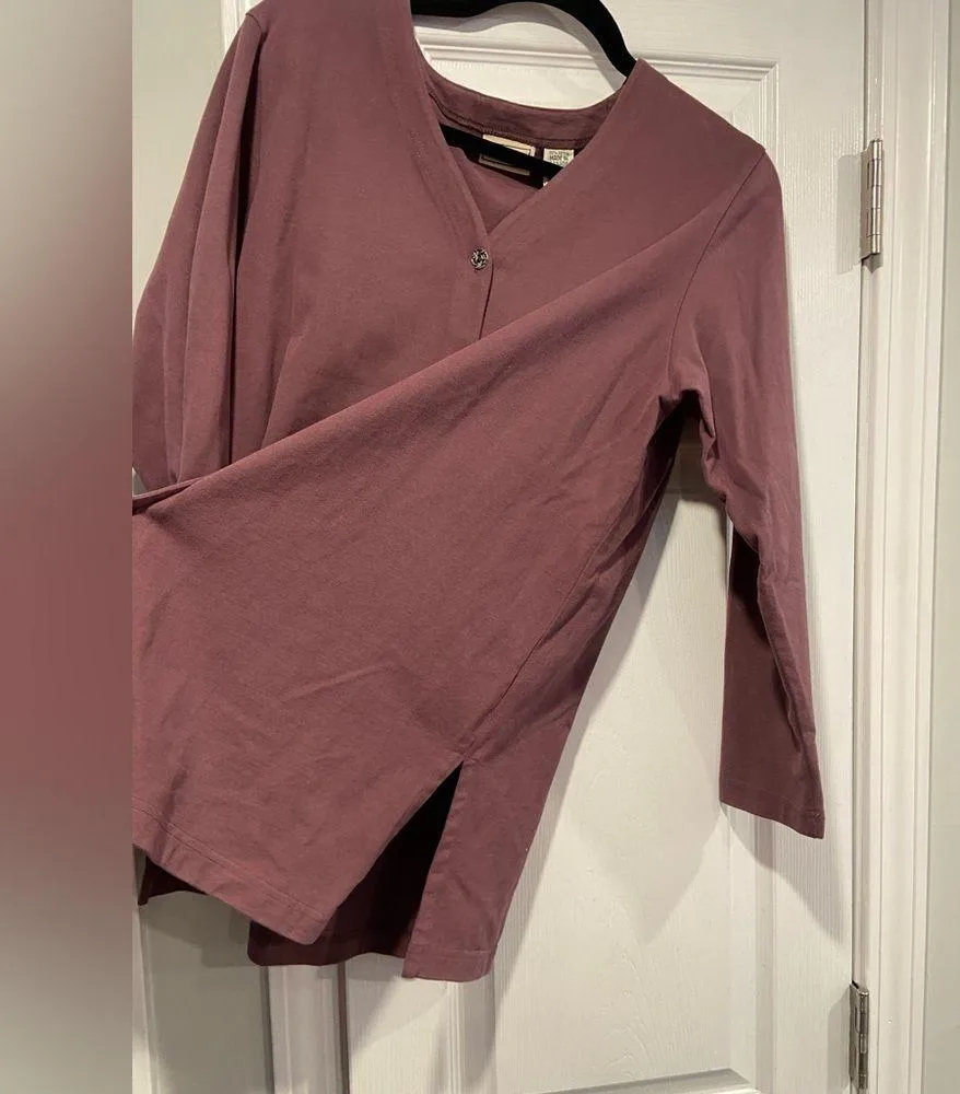 L.L. Bean Size MP Plum V Neck Silver Button Long Sleeve Soft Cotton Cardigan Purple - Image 2