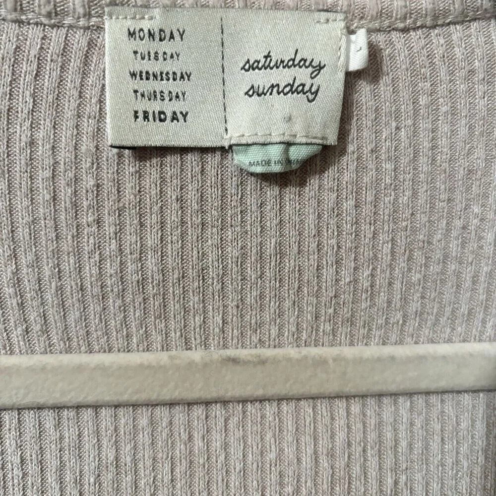 Saturday Sunday Anthropologie Top Womens Large Beige Ribbed Knot Front Blouse - Image 6