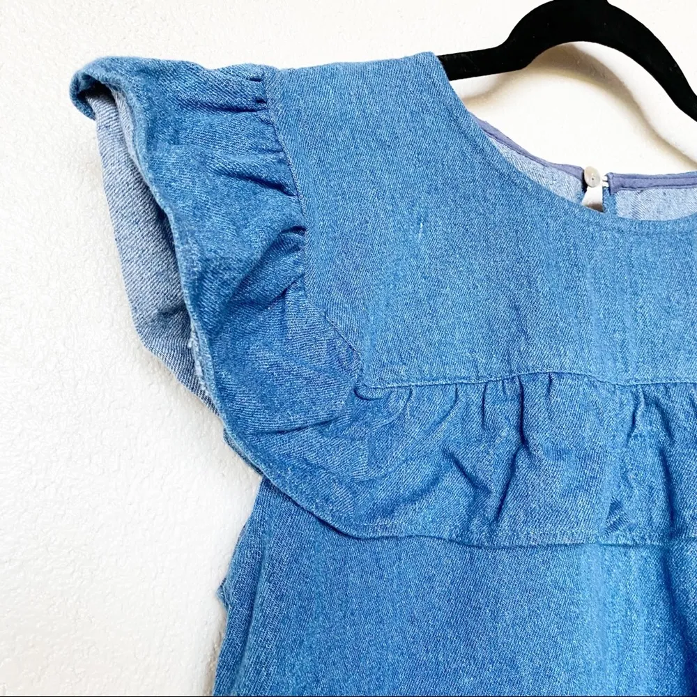 Unbranded Denim Ruffle Short Sleeve Top Size Small - Image 3