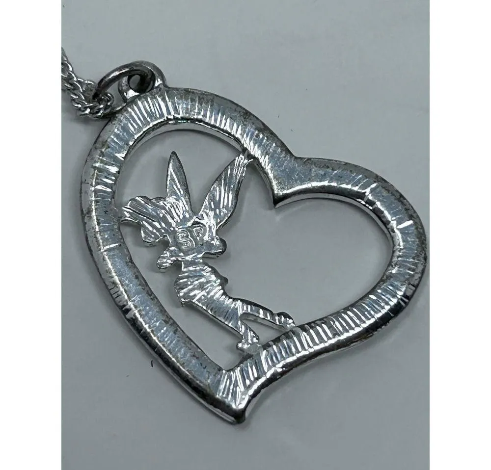 Disney Tinker‎ Bell Heart Jeweled Silver Plated Necklace/Pendant 9" Long - Image 2