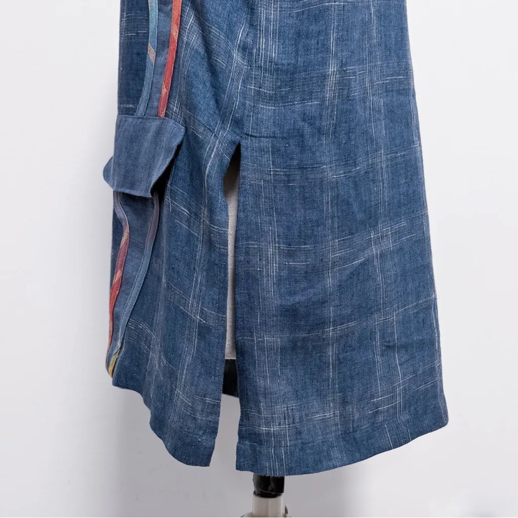 Canvasbacks Blue Chambray Rainbow Swirl Button Up V Neck Collar Linen Jacket M Size M - Image 6