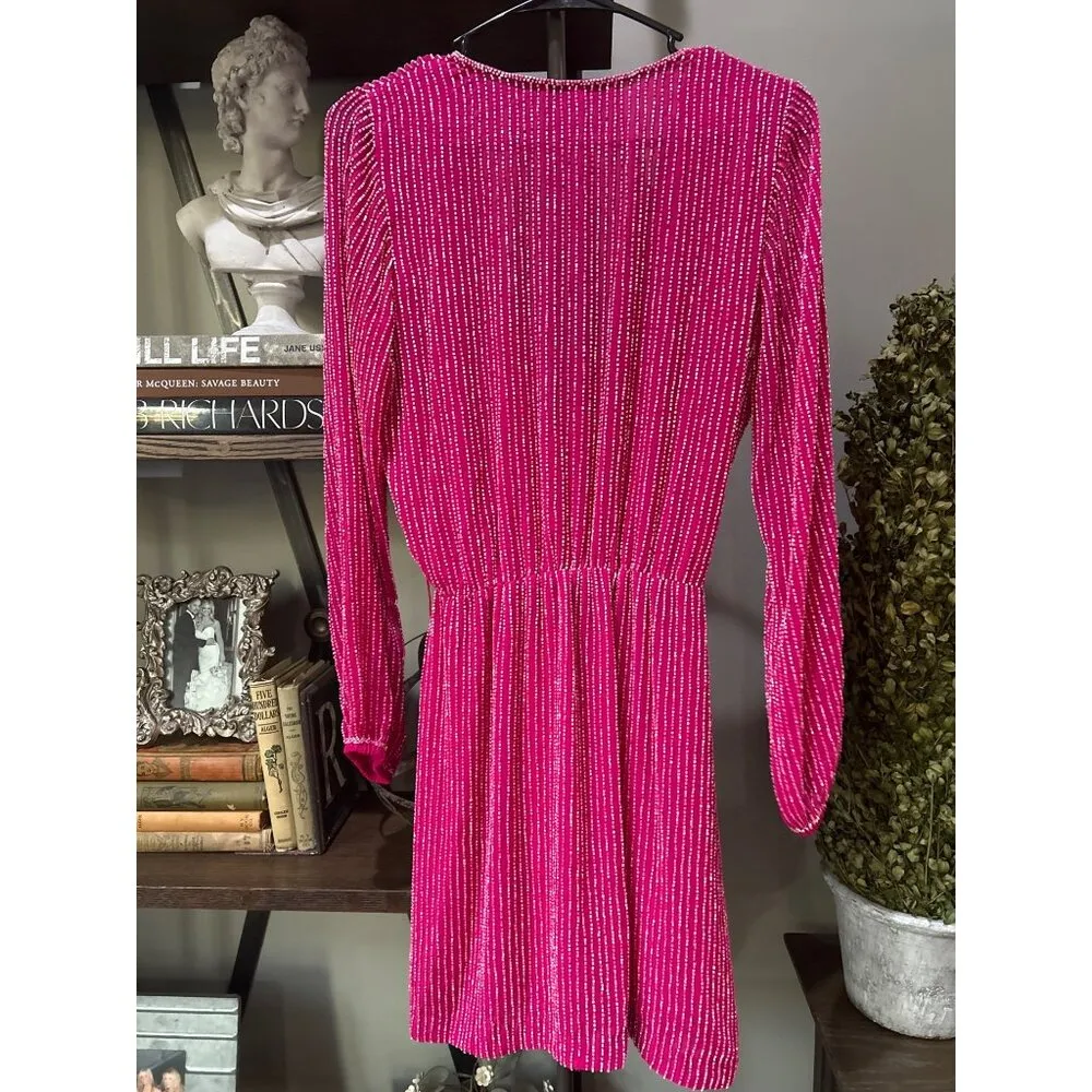 Karina Grimaldi Garda Beaded Mini Dress Hot Pink Womens Size XS - Image 9