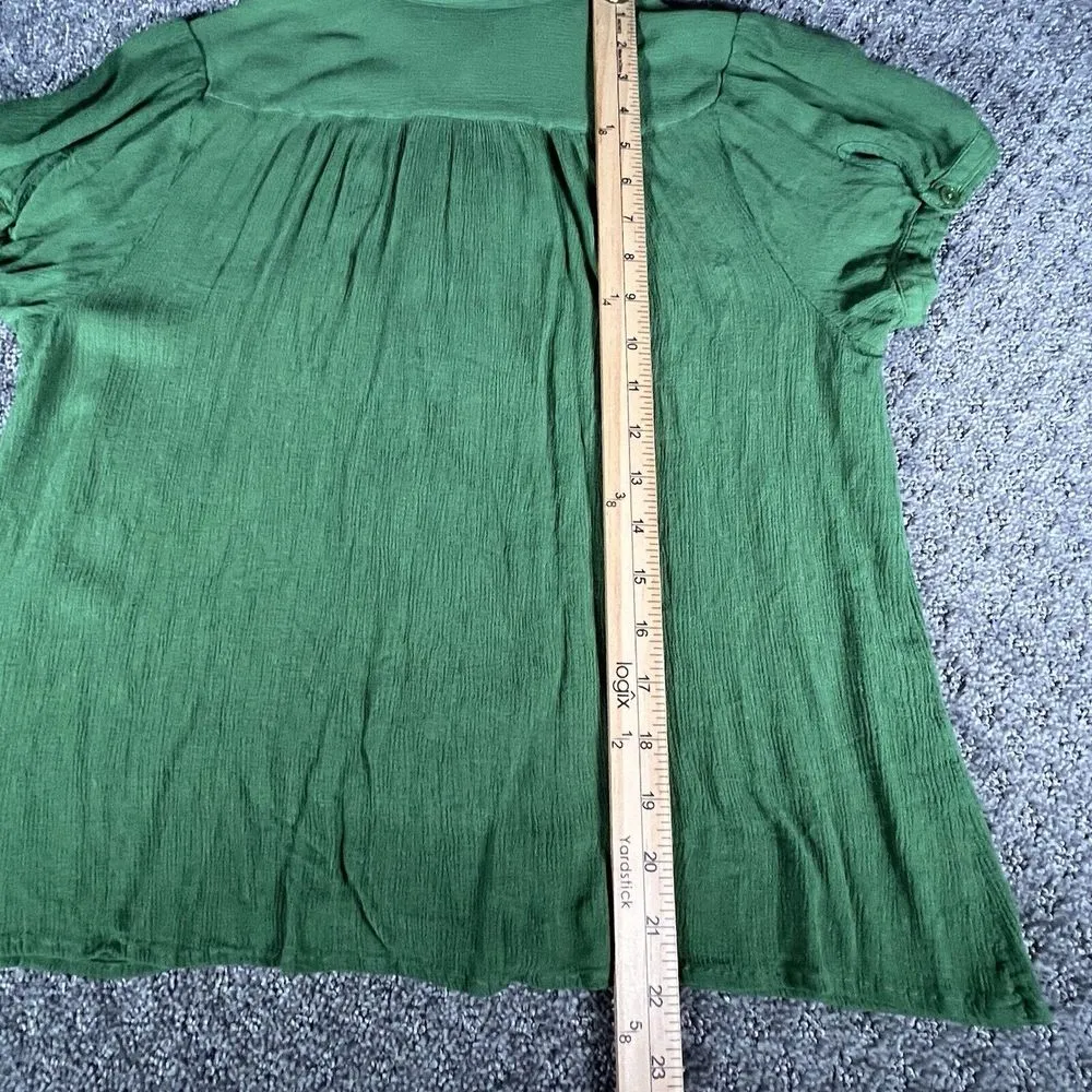 ModCloth Green Button Front‎ Top Womans Size Large All About Scallops Cap Sleeve - Image 9