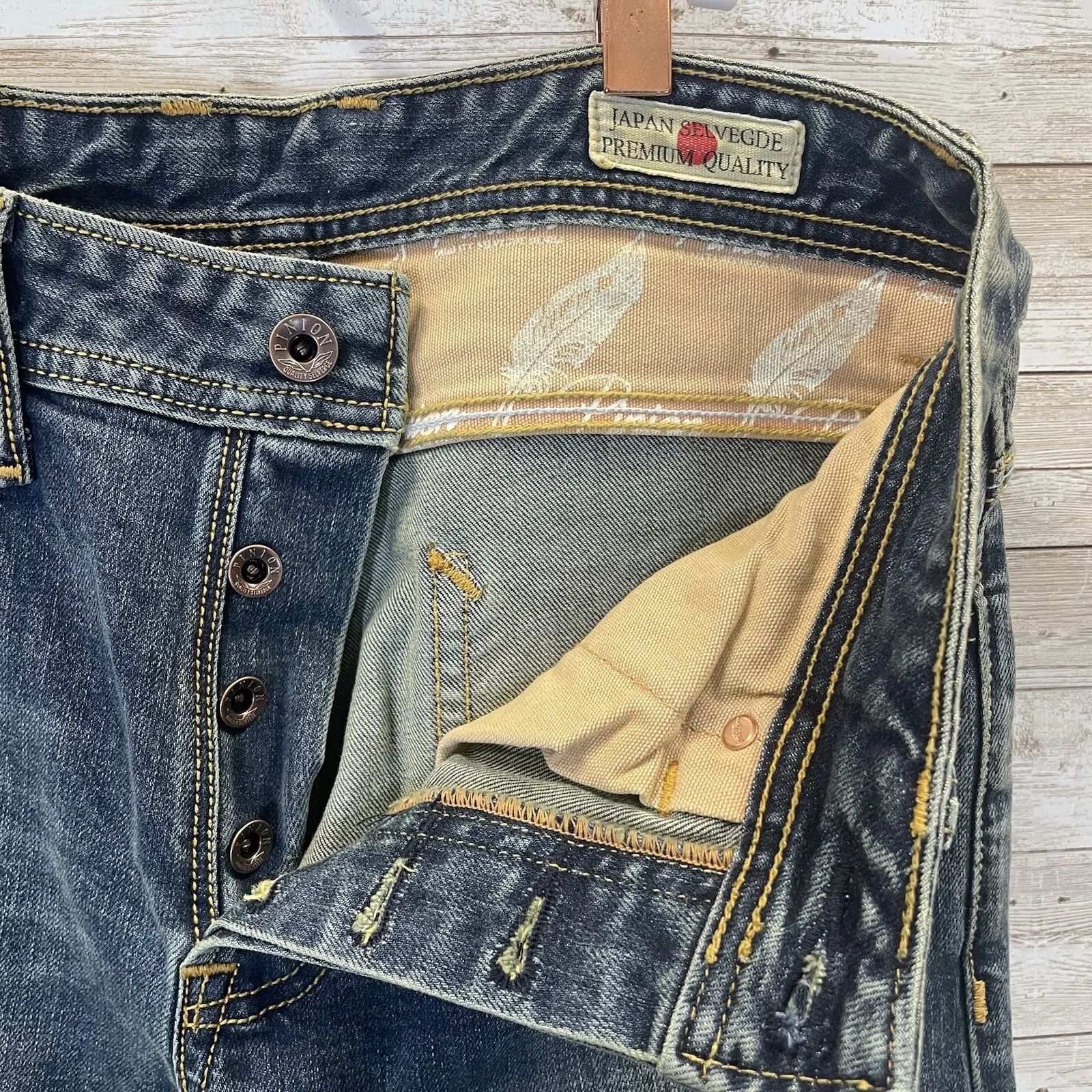 NEW Pinion Denim Jeans Japanese Selvedge 31 x 29 Button Fly New With Tag LOGO Blue - Image 2