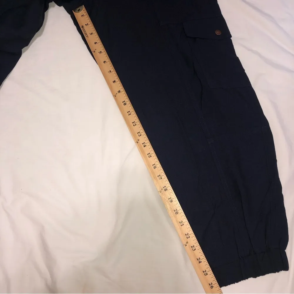 1 State Womens Size Large Jogger Style Cargo Pants Navy Blue Drawstring Viscose - Image 7