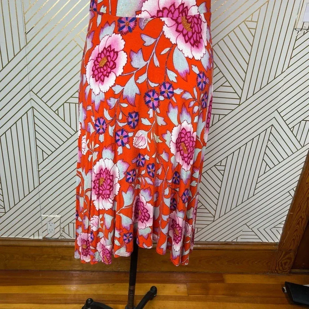 Anthropologie Maeve Cleary Dress Floral Mock Neck Jersey Orange‎ Red Size Small - Image 11