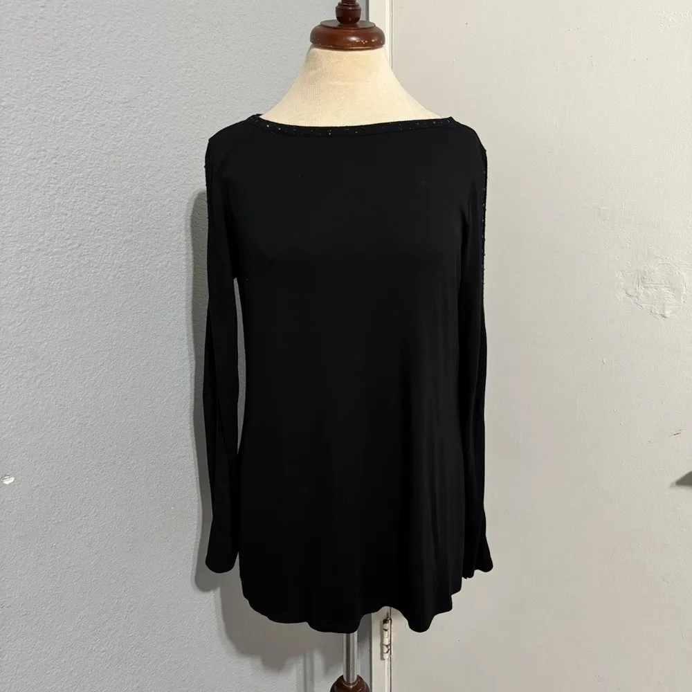 Cable & Gauge Women Black Long Sleeve Sexy Cut-Out Party Stretchy Blouse Sz L - Image 3