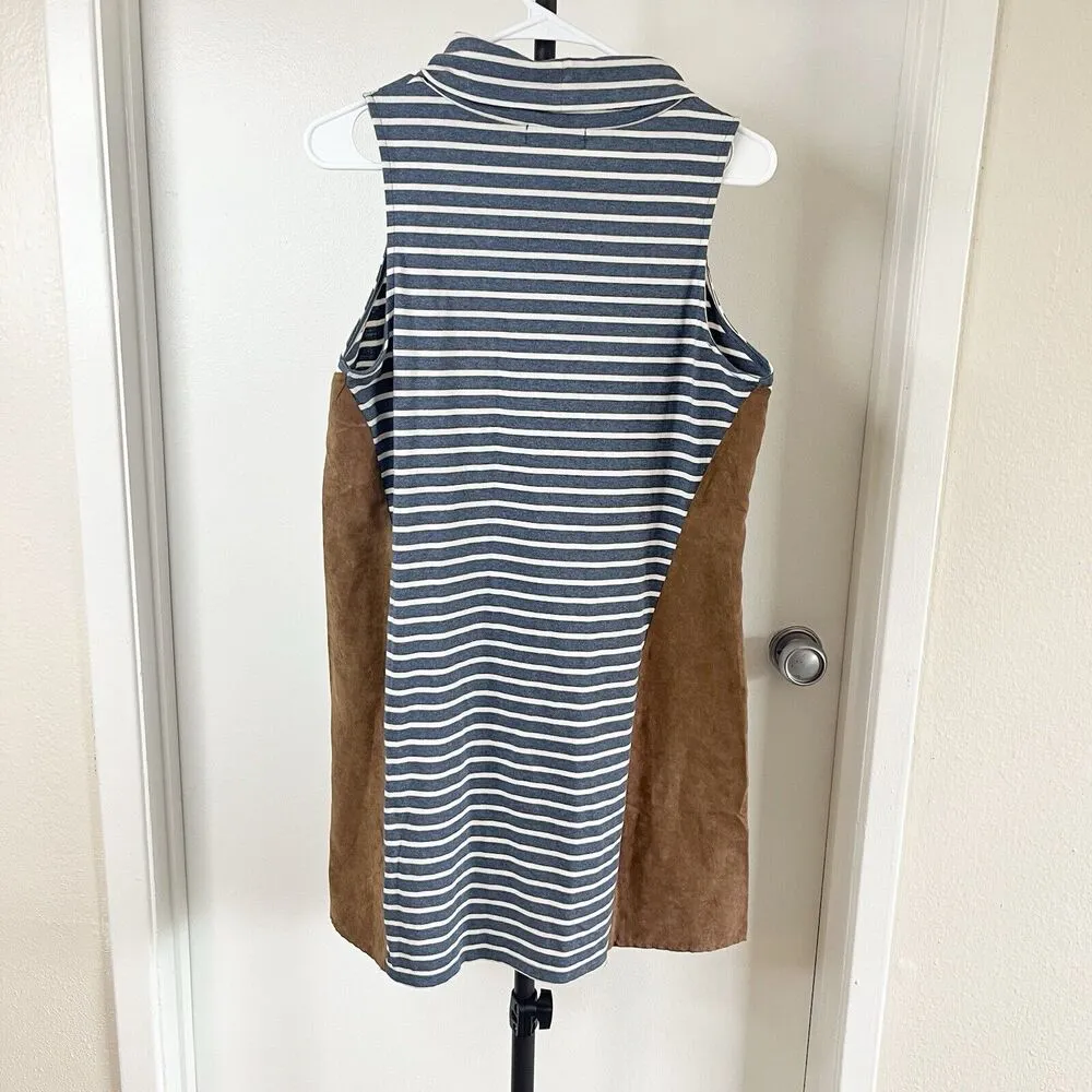 THML Womens Size L Black/White Stripe Tan Faux Suede Knit Tank Dress - Image 2