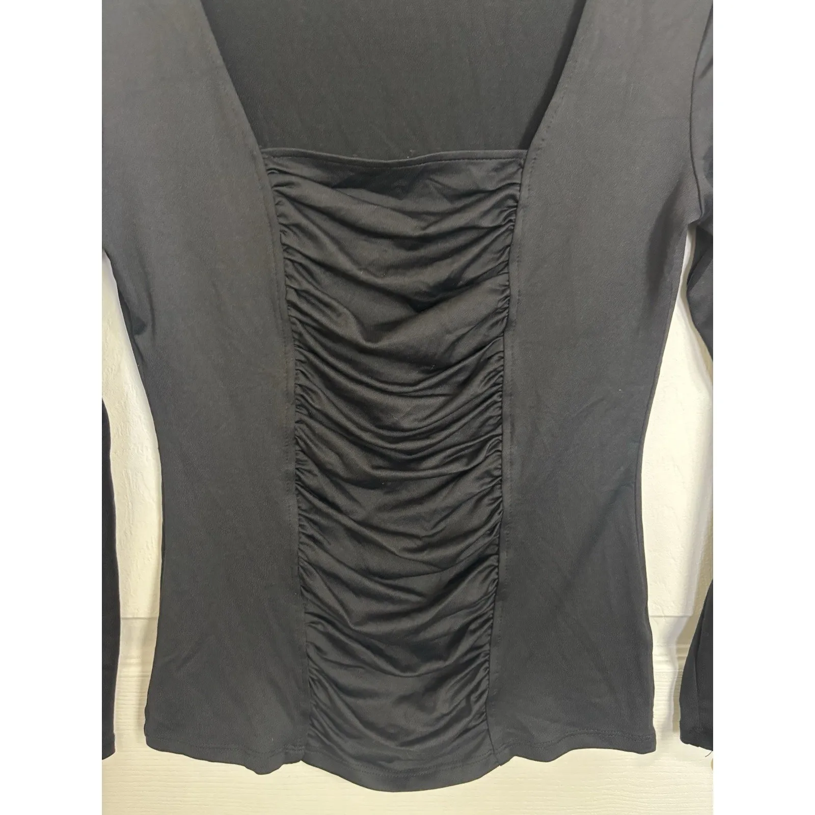 Vtg Y2K Cache Black Rouched Top Size XS Whimsigoth Witchy Dark Fairy Romantic - Image 4