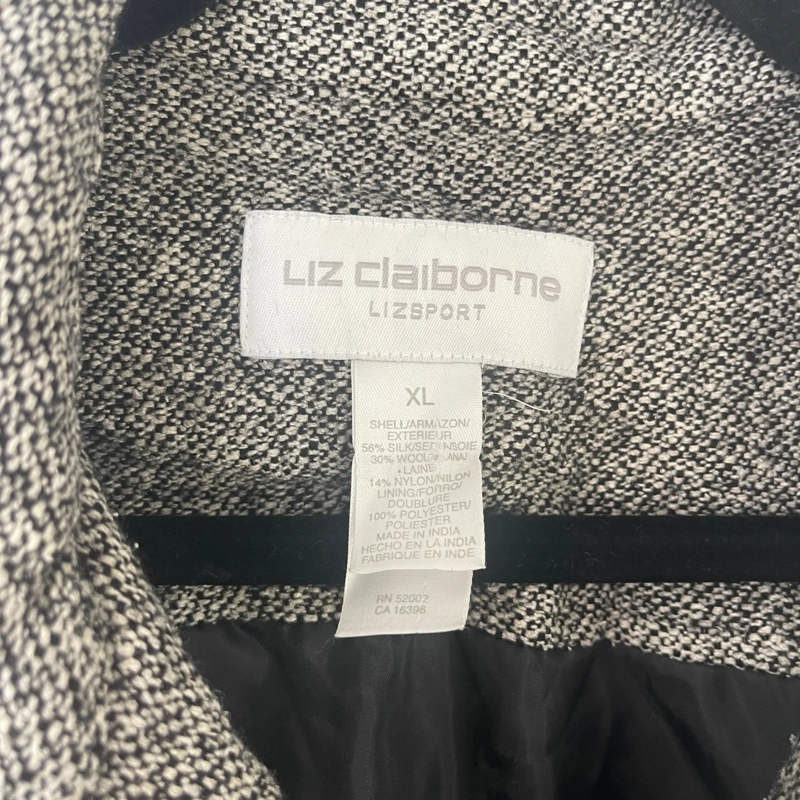 Liz Claiborne Lizsport Silk Wool Blend Tweed Jacket Blazer‎ Full Zip Women's XL - Image 4